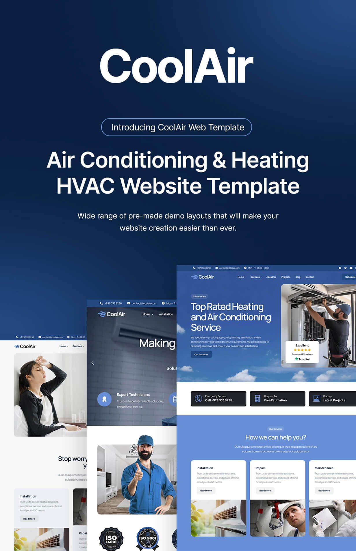 Air Conditioning & Heating HVAC Service Website Template - CoolAir